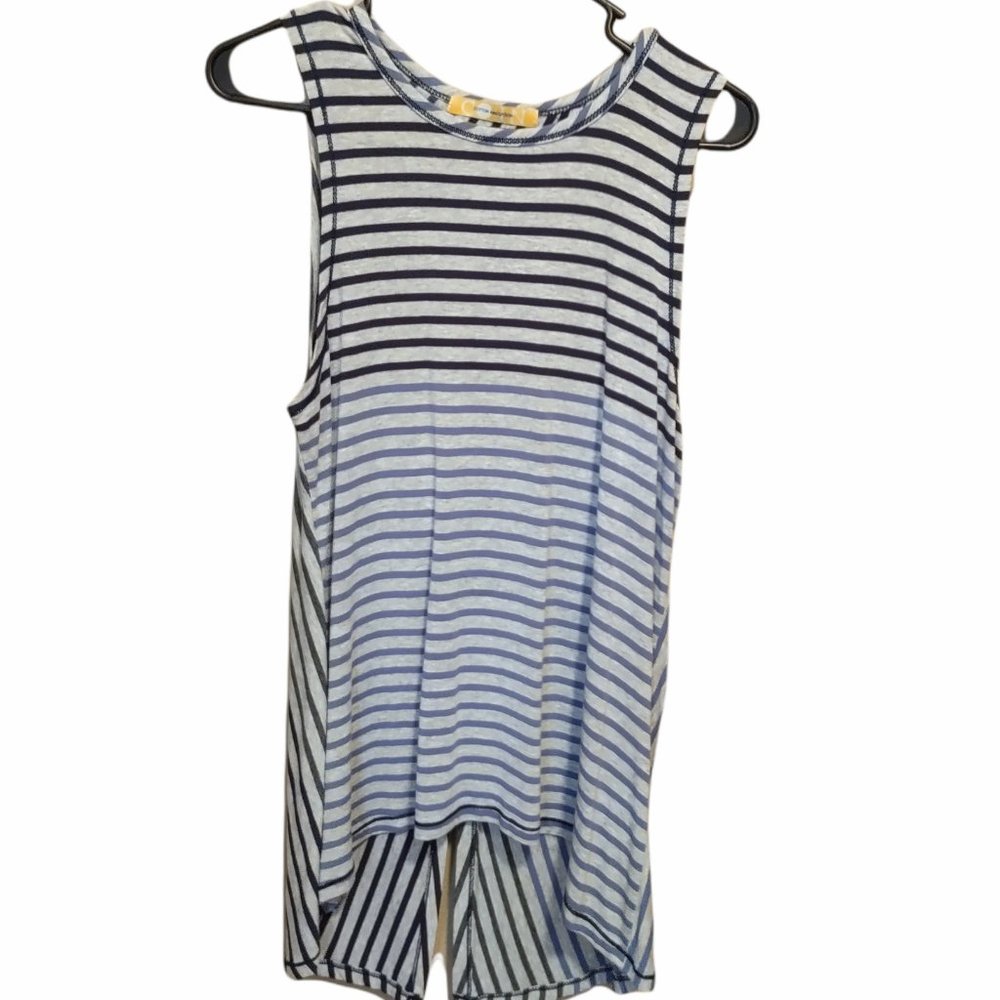 Cotton Innovation Striped Stretch Button Back Sleeveless Top Size M